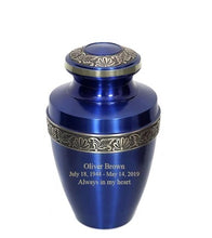 Load image into Gallery viewer, Large/Adult 200 Cubic Inches Apollo Blue Brass Funeral Cremation Urn
