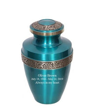 Load image into Gallery viewer, Large/Adult 200 Cubic Inches Apollo Teal Funeral Cremation Urn
