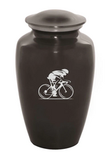 Load image into Gallery viewer, Large/Adult 200 Cubic Inch Custom Engraved Grey Metal Bicycle Funeral Cremation Urn
