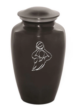 Load image into Gallery viewer, Large/Adult 200 Cubic Inch Custom Engraved Grey Metal Basketball Cremation Urn
