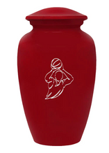 Load image into Gallery viewer, Large/Adult 200 Cubic Inch Custom Engraved Red Metal Basketball Cremation Urn
