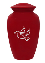 Load image into Gallery viewer, Large/Adult 200 Cubic Inch Custom Engraved Red Metal Dove Funeral Cremation Urn
