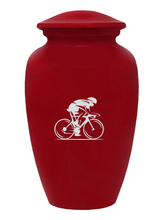 Load image into Gallery viewer, Large/Adult 200 Cubic Inch Custom Engraved Red Metal Bicycle Funeral Cremation Urn
