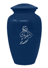 Load image into Gallery viewer, Large/Adult 200 Cubic Inch Custom Engraved Blue Metal Basketball Cremation Urn
