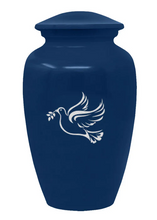 Load image into Gallery viewer, Large/Adult 200 Cubic Inch Custom Engraved Blue Metal Dove Funeral Cremation Urn
