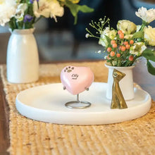 Load image into Gallery viewer, At Peace Memorials 3 Cubic Inches Classic Paws Pearl Pink Heart Keepsake Pet Cremation Urn

