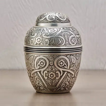 Load image into Gallery viewer, Silver Embossed Extra-Small Cremation Urn 45 Cubic Inches
