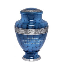 Load image into Gallery viewer, Large/Adult 200 Cubic Inches Serene Midnight Iris Brass Funeral Cremation Urn
