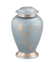 Load image into Gallery viewer, Large/Adult 200 Cubic Inches Flora Blue Butterfly Brass Funeral Cremation Urn
