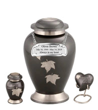 Load image into Gallery viewer, Small/Keepsake 5 Cubic Inches Heart Flora Autumnal Leaf Brass Funeral Cremation Urn
