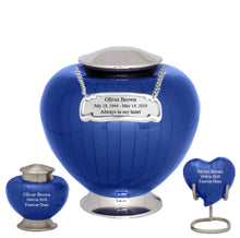Load image into Gallery viewer, Small/Keepsake 4 Cubic Inches Baroque Blue Brass Funeral Cremation Urn
