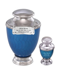 Load image into Gallery viewer, Small/Keepsake 4 Cubic Inches Zejtar Blue Pearl Metal Funeral Cremation Urn
