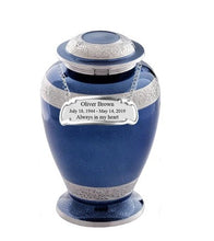 Load image into Gallery viewer, Large/Adult 200 Cubic Inches Sheen Palatinate Blue Brass Funeral Cremation Urn

