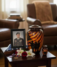 Load image into Gallery viewer, At Peace Memorials Patriotic Soldier Cremation Set Urn for Ashes
