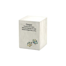 Load image into Gallery viewer, Monumental Memorials Pet Paws Pearl Inlay White, Small Urn
