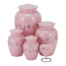 Load image into Gallery viewer, At Peace Memorials 3 Cubic Inches Classic Paws Pearl Pink Heart Keepsake Pet Cremation Urn
