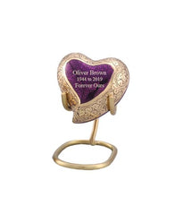 Load image into Gallery viewer, Small/Keepsake 5 Cubic Inches Heart Sheen Tyrian Purple Brass Funeral Cremation Urn
