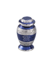 Load image into Gallery viewer, Small/Keepsake 4 Cubic Inches Sheen Palatinate Blue Brass Funeral Cremation Urn
