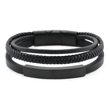 Load image into Gallery viewer, At Peace Memorials Onyx/Black Triple Band Leather Bracelet
