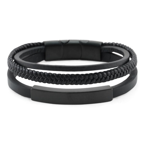 At Peace Memorials Onyx/Black Triple Band Leather Bracelet