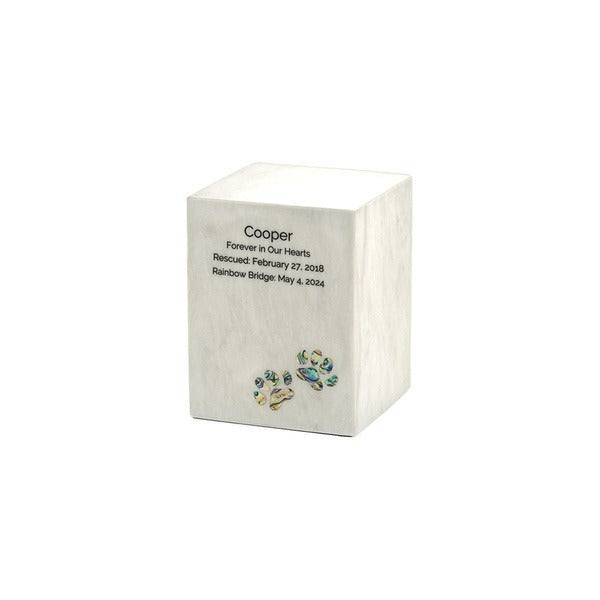 Monumental Memorials Pet Paws Pearl Inlay White, Extra Small Urn