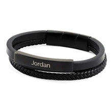 Load image into Gallery viewer, At Peace Memorials Onyx/Black Triple Band Leather Bracelet
