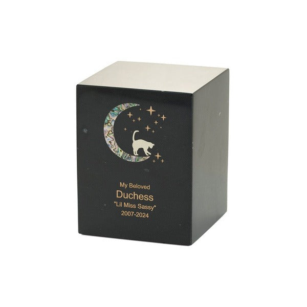 Monumental Memorials Cat & Moon Pink Inlay Black, Extra Small Urn