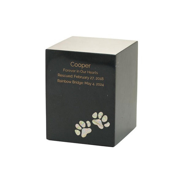At Peace Memorials Monumental Memorials Pet Paws Pearl Inlay Black, Medium Urn