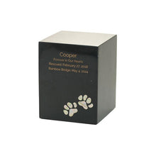 Load image into Gallery viewer, Monumental Memorials Pet Paws Pearl Inlay Black, Extra Small Urn
