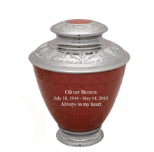 Load image into Gallery viewer, Large/Adult 200 Cubic Inches Elegance Pearl Red Brass Funeral Cremation Urn
