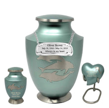 Load image into Gallery viewer, Large/Adult 200 Cubic Inches Solace Dolphin Family Brass Funeral Cremation Urn
