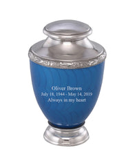 Load image into Gallery viewer, Large/Adult 200 Cubic Inches Zejtar Blue Pearl Metal Funeral Cremation Urn
