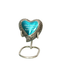 Load image into Gallery viewer, Small/Keepsake 5 Cubic Inches Heart Apollo Teal Brass Funeral Cremation Urn
