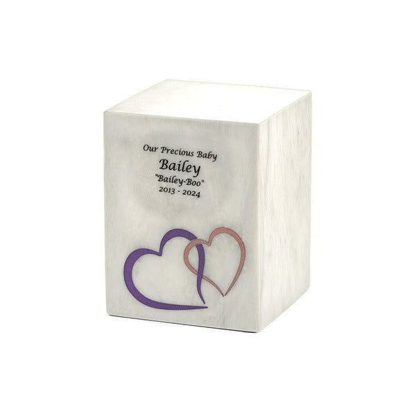 Monumental Memorials Hearts Pink White, Extra Small Urn