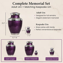 Load image into Gallery viewer, At Peace Memorials Cordoba Dark Purple Urn for Ashes SET

