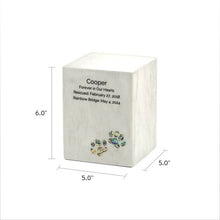 Load image into Gallery viewer, Monumental Memorials Pet Paws Pearl Inlay White, Small Urn
