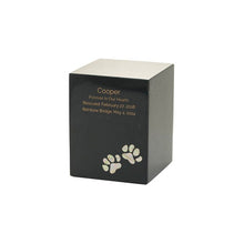 Load image into Gallery viewer, Monumental Memorials Pet Paws Pearl Inlay Black, Small Urn
