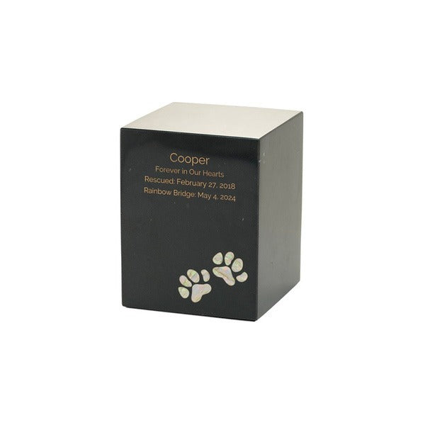 Monumental Memorials Pet Paws Pearl Inlay Black, Small Urn