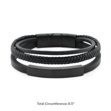 Load image into Gallery viewer, At Peace Memorials Onyx/Black Triple Band Leather Bracelet
