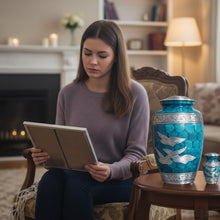 Load image into Gallery viewer, At Peace Memorials Dove Teal  Urn for Ashes SET
