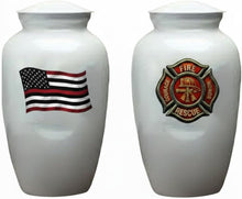 Load image into Gallery viewer, At Peace Memorials Firefighter White Urn for Ashes SET
