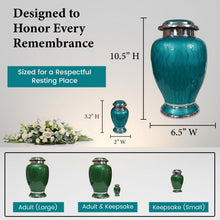 Load image into Gallery viewer, At Peace Memorials Hotep Biscayne Green Urn for Ashes SET
