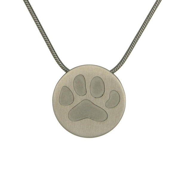Stainless Steel Pewter Pendant w/Large Paw and Chain Cremation Urn for Ashes