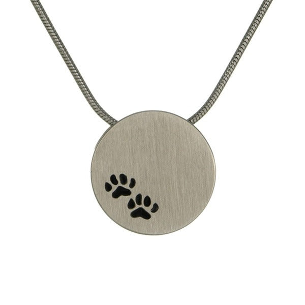 Stainless Steel Pewter Pendant w/Paw Prints and Chain Cremation Urn for Ashes