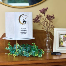 Load image into Gallery viewer, Monumental Memorials Cat &amp; Moon Pink Inlay White, Medium Urn
