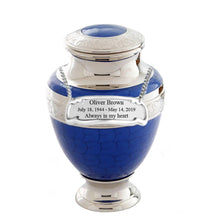 Load image into Gallery viewer, Large/Adult 220 Cubic Inch Brass Serene Blue Funeral Cremation Urn for Ashes
