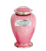 Load image into Gallery viewer, Large/Adult 200 Cubic Inches Flora Pink Pearl Rose Brass Funeral Cremation Urn

