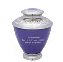 Load image into Gallery viewer, Large/Adult 200 Cubic Inches Elegance Pearl Purple Brass Funeral Cremation Urn
