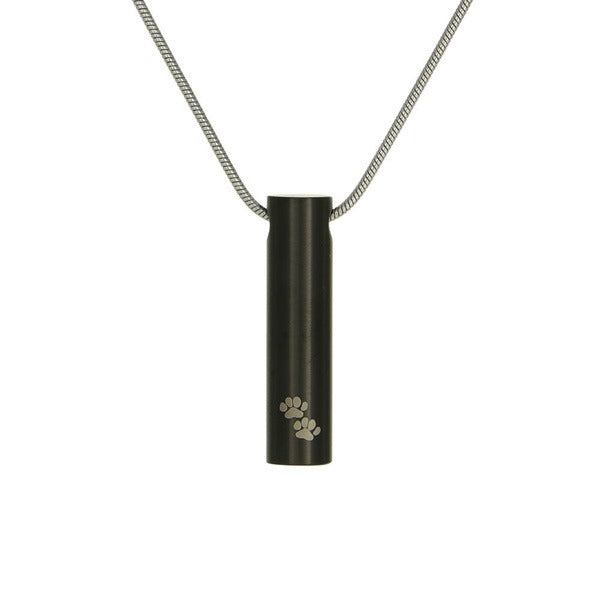 Stainless Steel Onyx Pawprint Cylinder and Chain Funeral Cremation Urn for Ashes