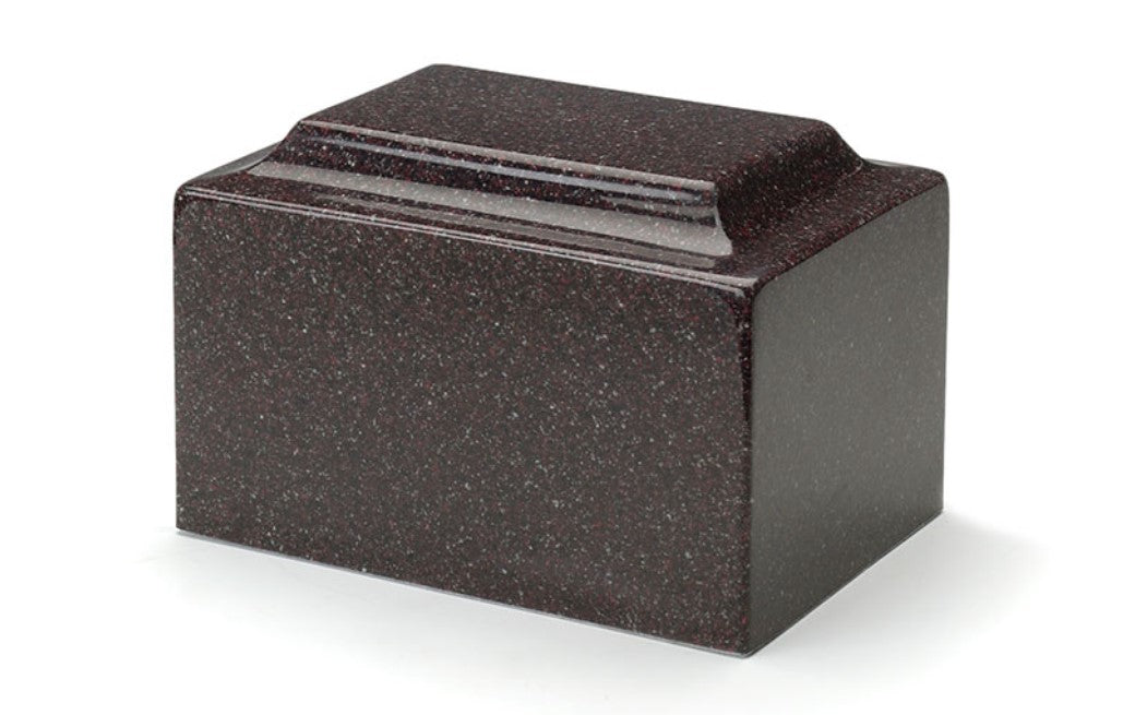 Classic Cultured Granite Cremation Urn For Ashes 210 Cubic Inches TSA Approved Vintage Red